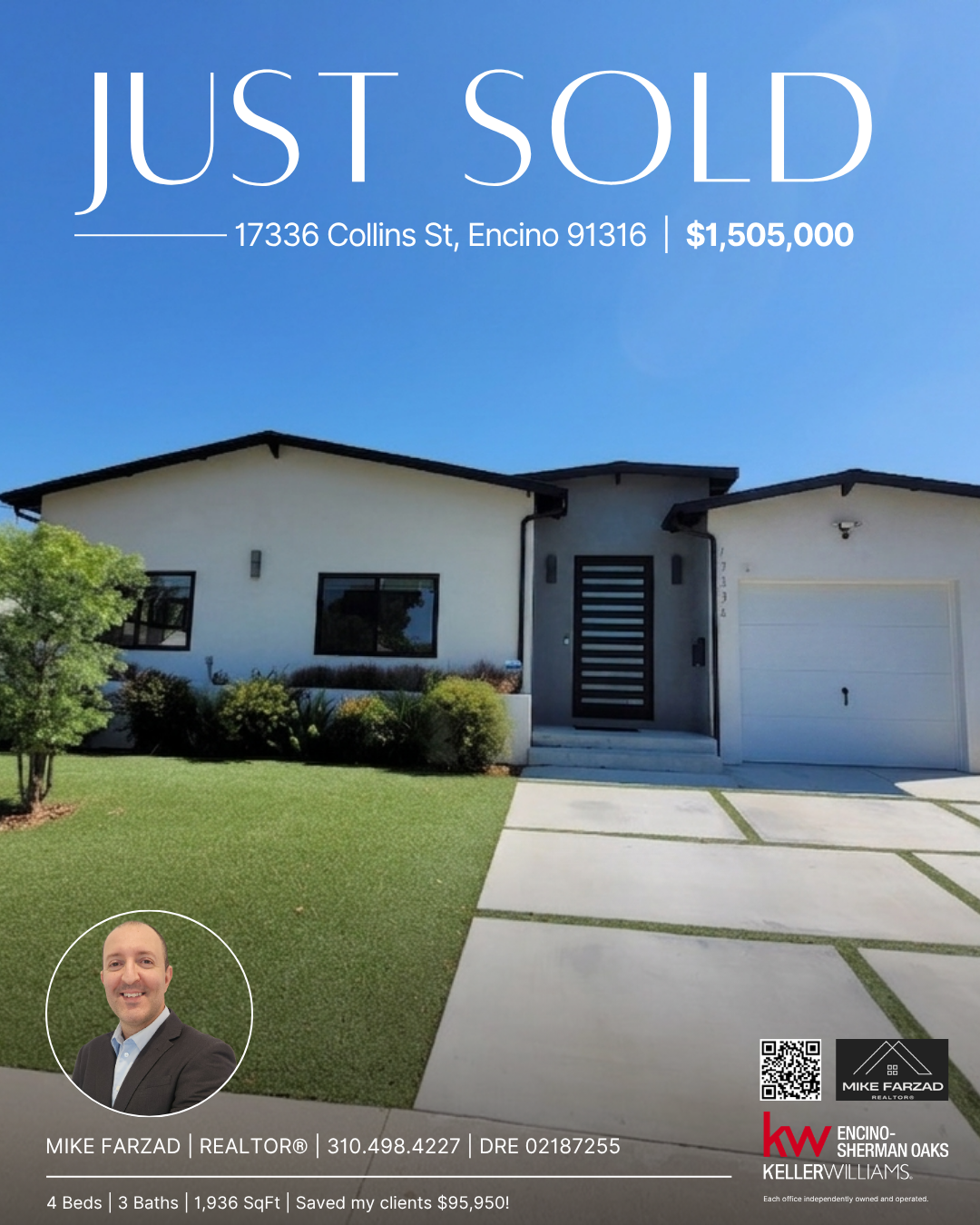 SOLD! 17336 Collins St, Encino Southern California real estate listing